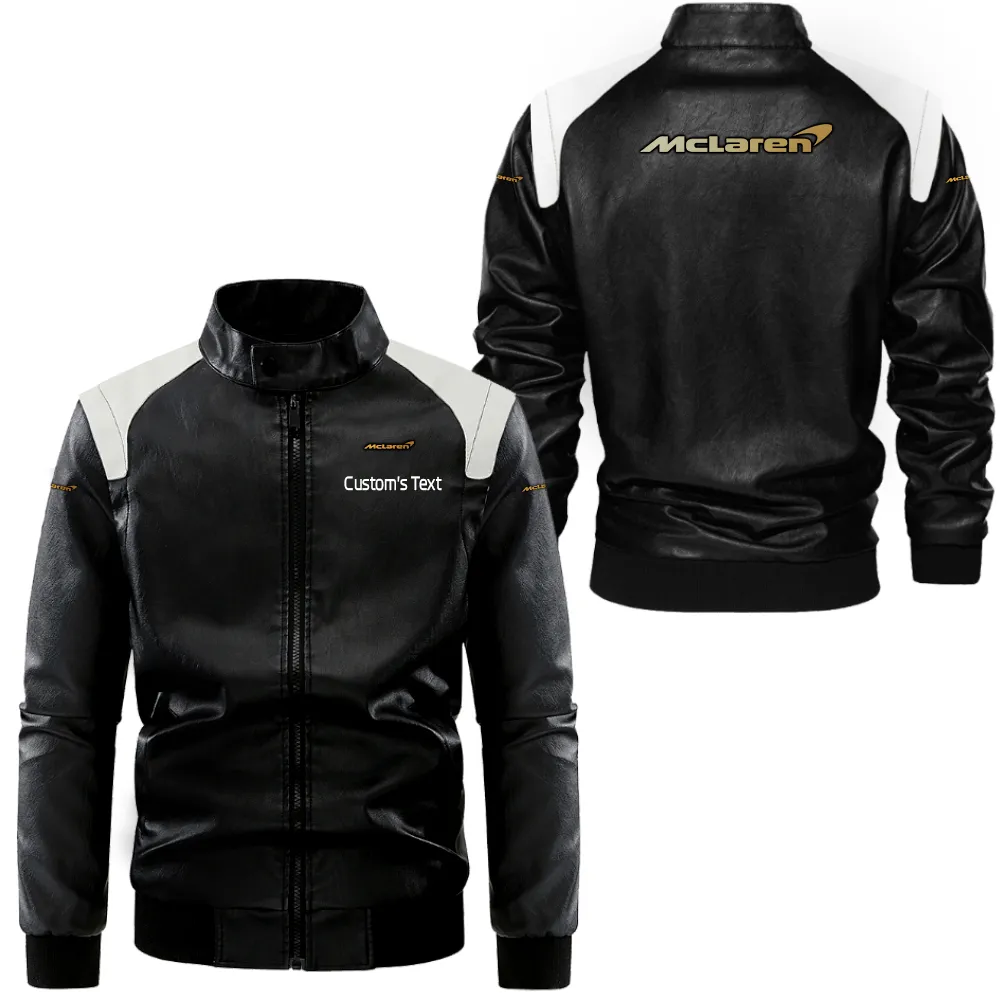 McLaren Automotive Lederjacke in Schwarz-Weiß für Auto-Fans, Allover-Print, personalisierbar mit Wunschname CAR0801062233