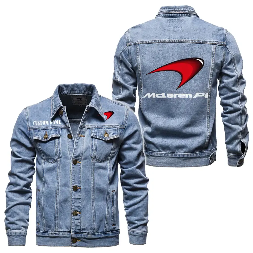 McLaren Jeansjacke für Auto-Fans – Vintage-Stil mit Wunschname personalisierbar CAR1901132194 - Hellblau
