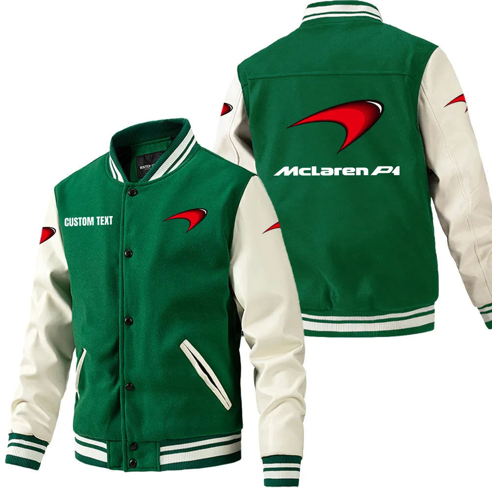 McLaren Leder-Baseballjacke für Auto-Fans – Ärmel mit All-Over-Print, personalisierbar mit Wunschname CAR1801112148 - Grün