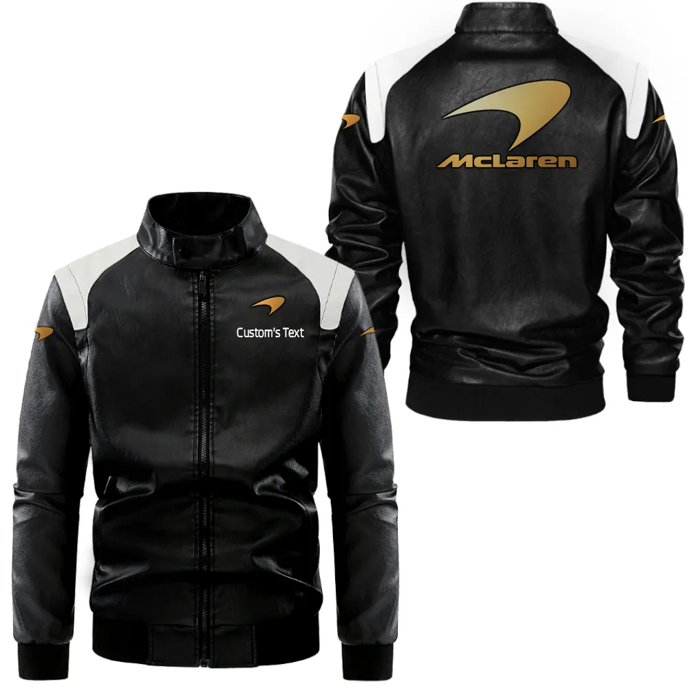 mclaren lederjacke in schwarz wei fr auto fans allover print personalisierbar mit wunschname car0801062235