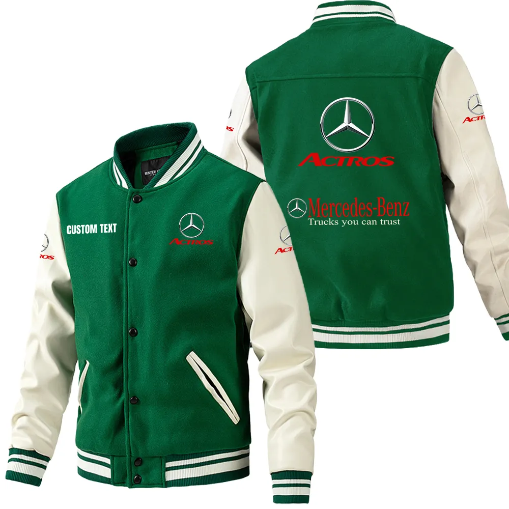 Mercedes Actros Leder-Baseballjacke für Auto-Fans – Ärmel mit All-Over-Print, personalisierbar mit Wunschname CAR1801112149 - Grün