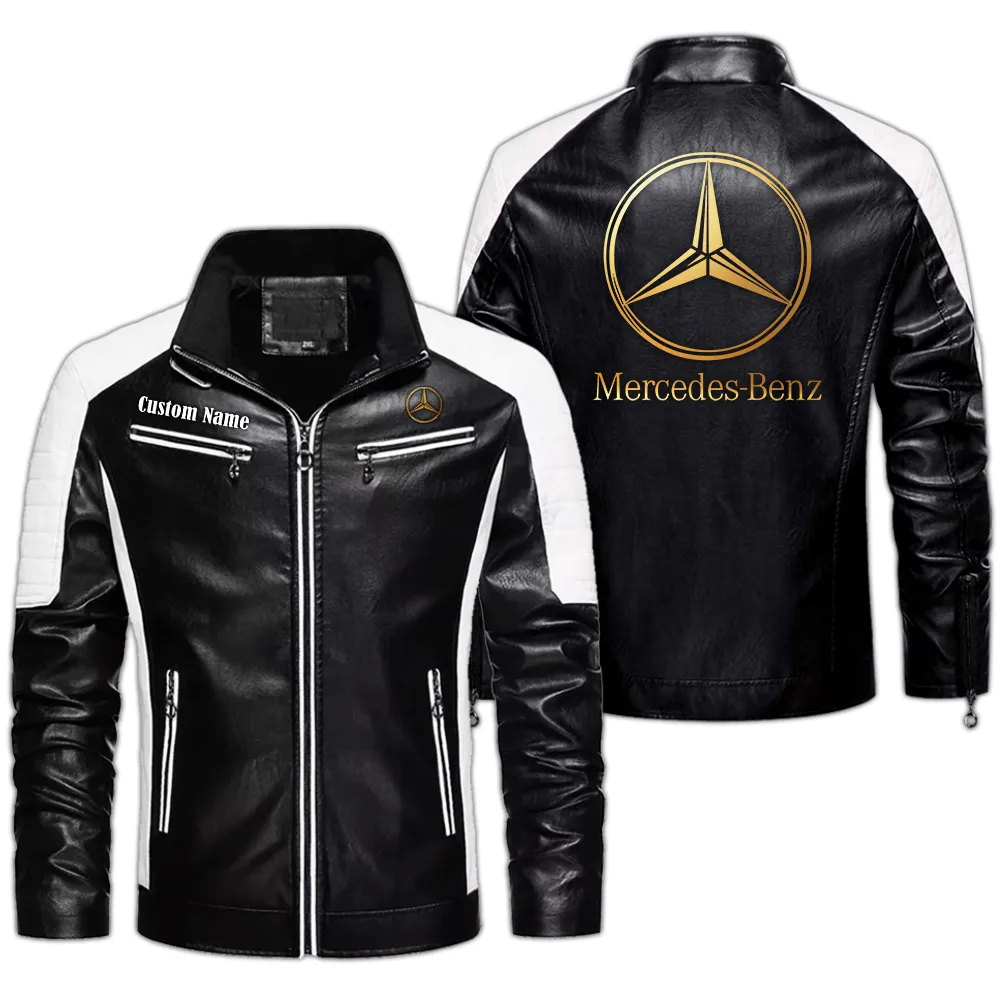 Mercedes Benz Custom Herren Lederjacke für Autoliebhaber, Perfektes Geschenk mit Namen  CAR0401022222 - Schwarz
