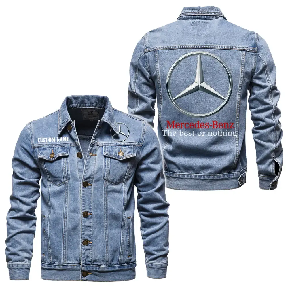 Mercedes Benz Jeansjacke für Auto-Fans – Vintage-Stil mit Wunschname personalisierbar CAR1901132196 - Hellblau