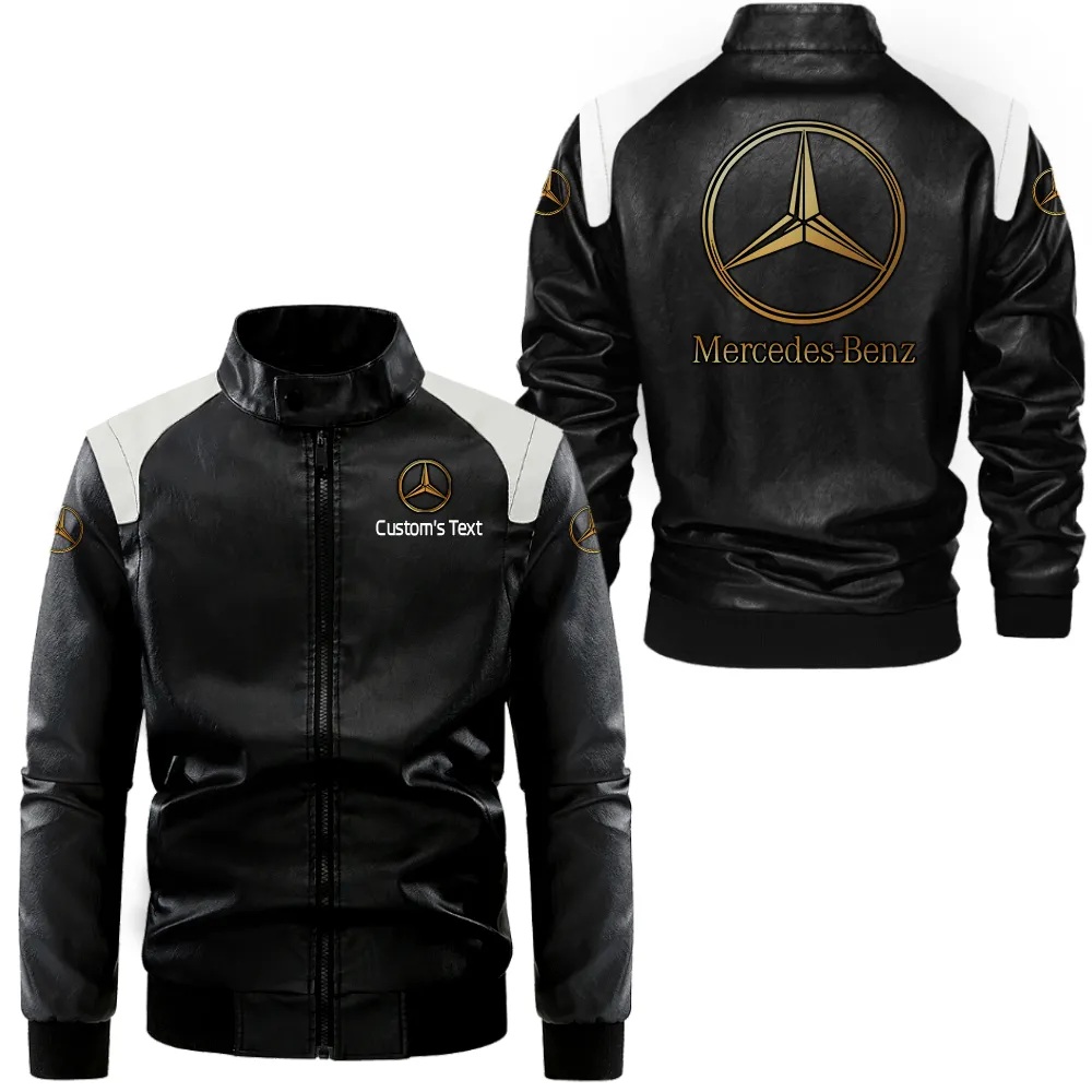 mercedes benz lederjacke in schwarz wei fr auto fans allover print personalisierbar mit wunschname car0801062237