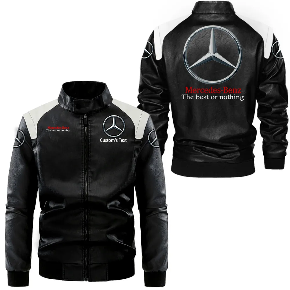 mercedes benz lederjacke in schwarz wei fr auto fans allover print personalisierbar mit wunschname car0801062238