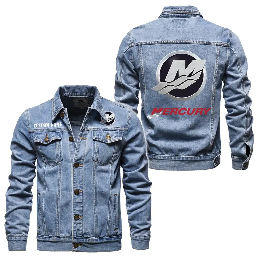 Mercury Marine Jeansjacke für Auto-Fans – Vintage-Stil mit Wunschname personalisierbar CAR1901132197 - Hellblau