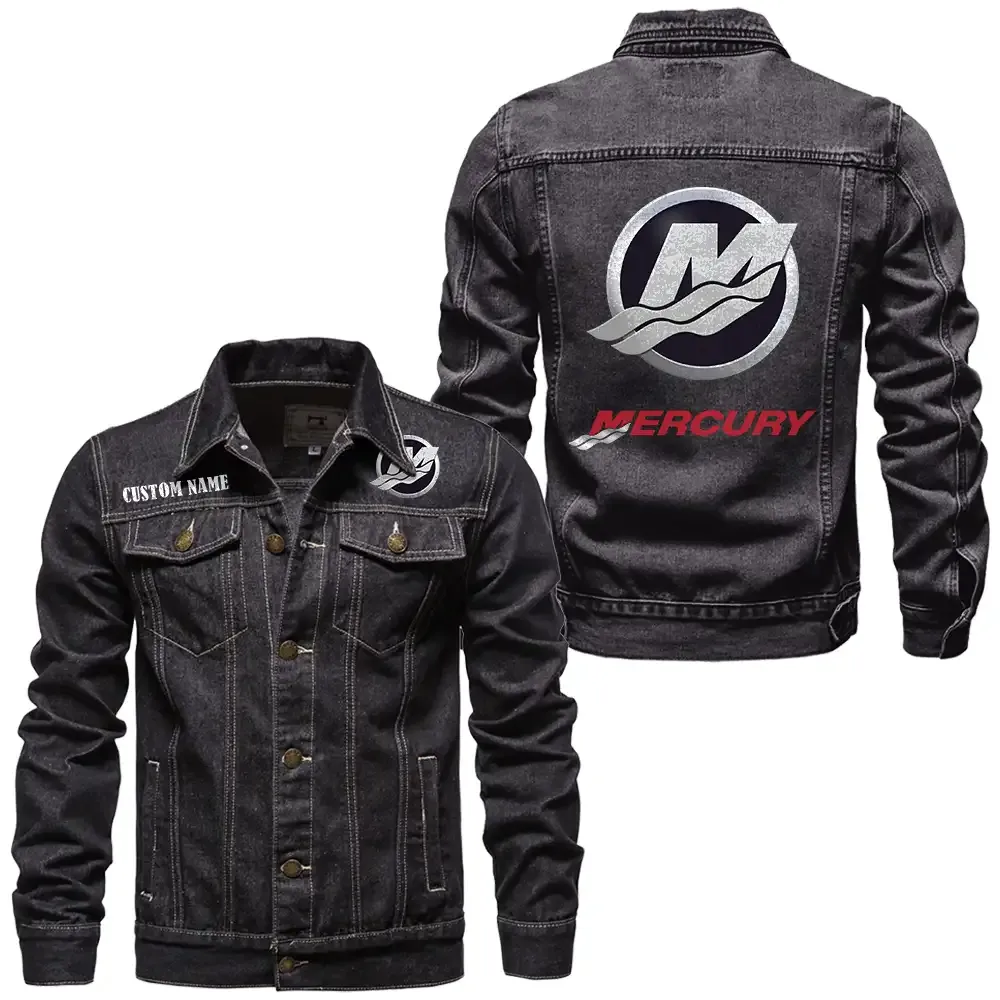 Mercury Marine Jeansjacke für Auto-Fans – Vintage-Stil mit Wunschname personalisierbar CAR1901132197 - Schwarz
