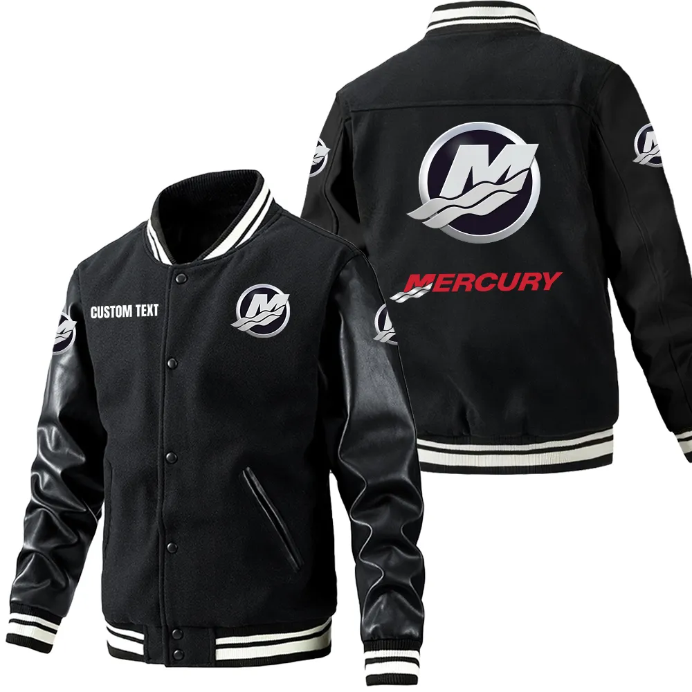 Mercury Marine Leder-Baseballjacke für Auto-Fans – Ärmel mit All-Over-Print, personalisierbar mit Wunschname CAR1801112151 - Schwarz