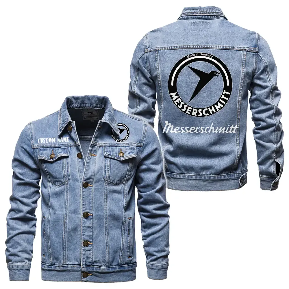 Messerschmitt Jeansjacke für Auto-Fans – Vintage-Stil mit Wunschname personalisierbar CAR1901132198 - Hellblau