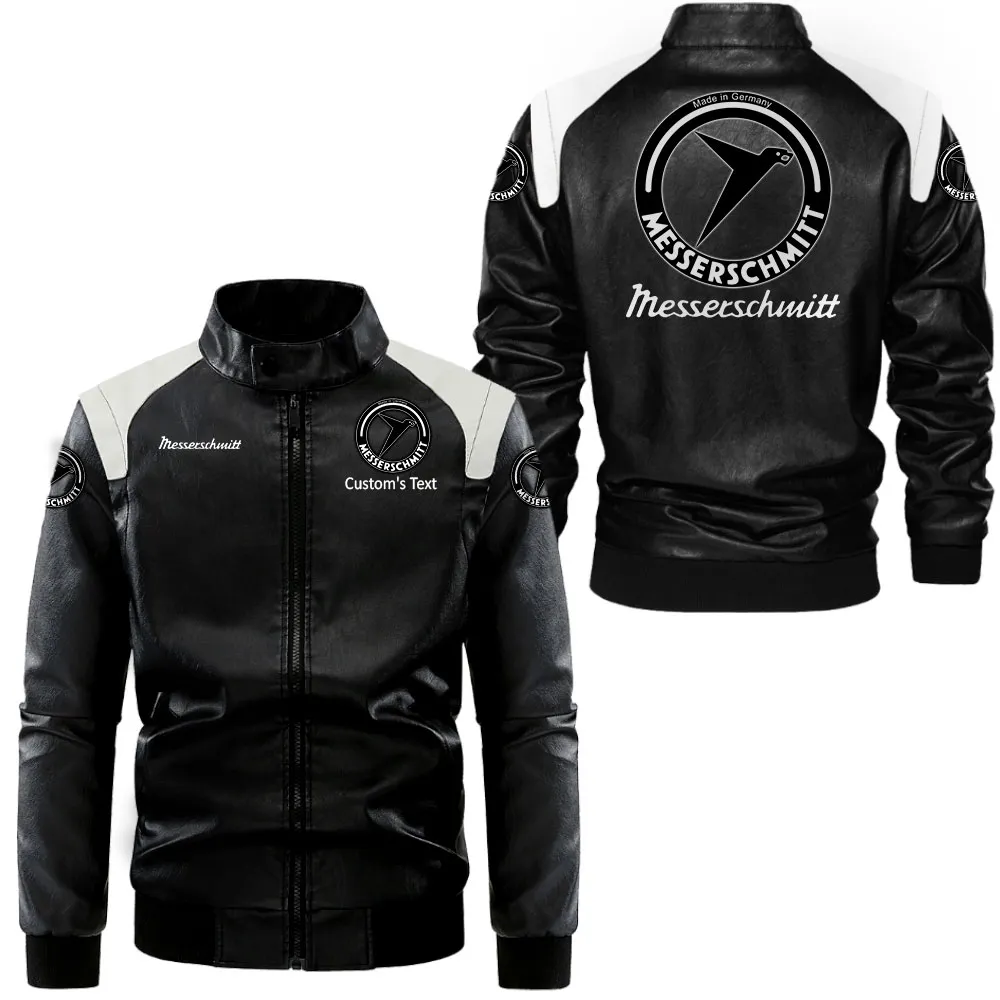 messerschmitt lederjacke in schwarz wei fr auto fans allover print personalisierbar mit wunschname car0801062242 zh4ey