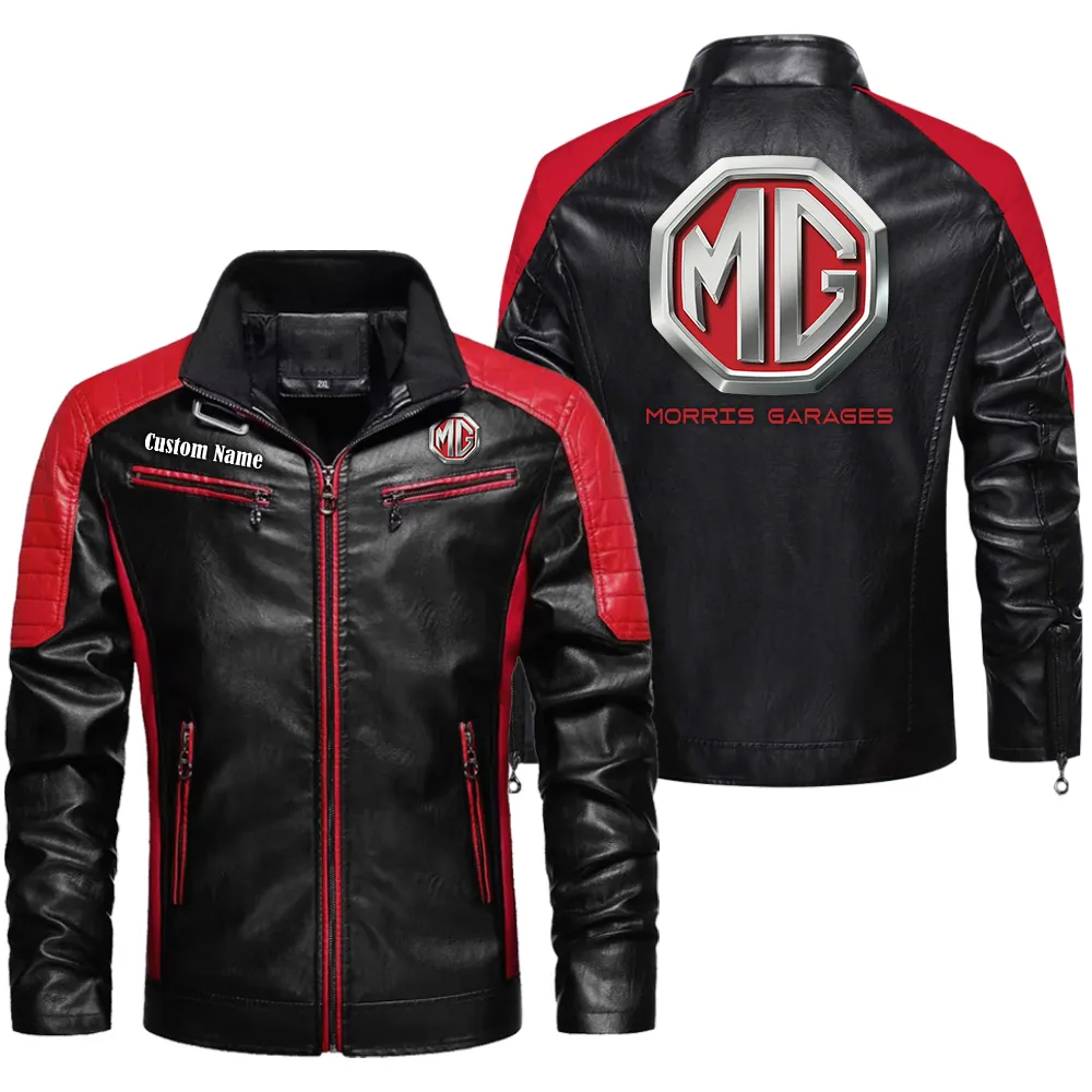 MG Cars Custom Herren Lederjacke für Autoliebhaber, Perfektes Geschenk mit Namen  CAR0401022228 - Rot
