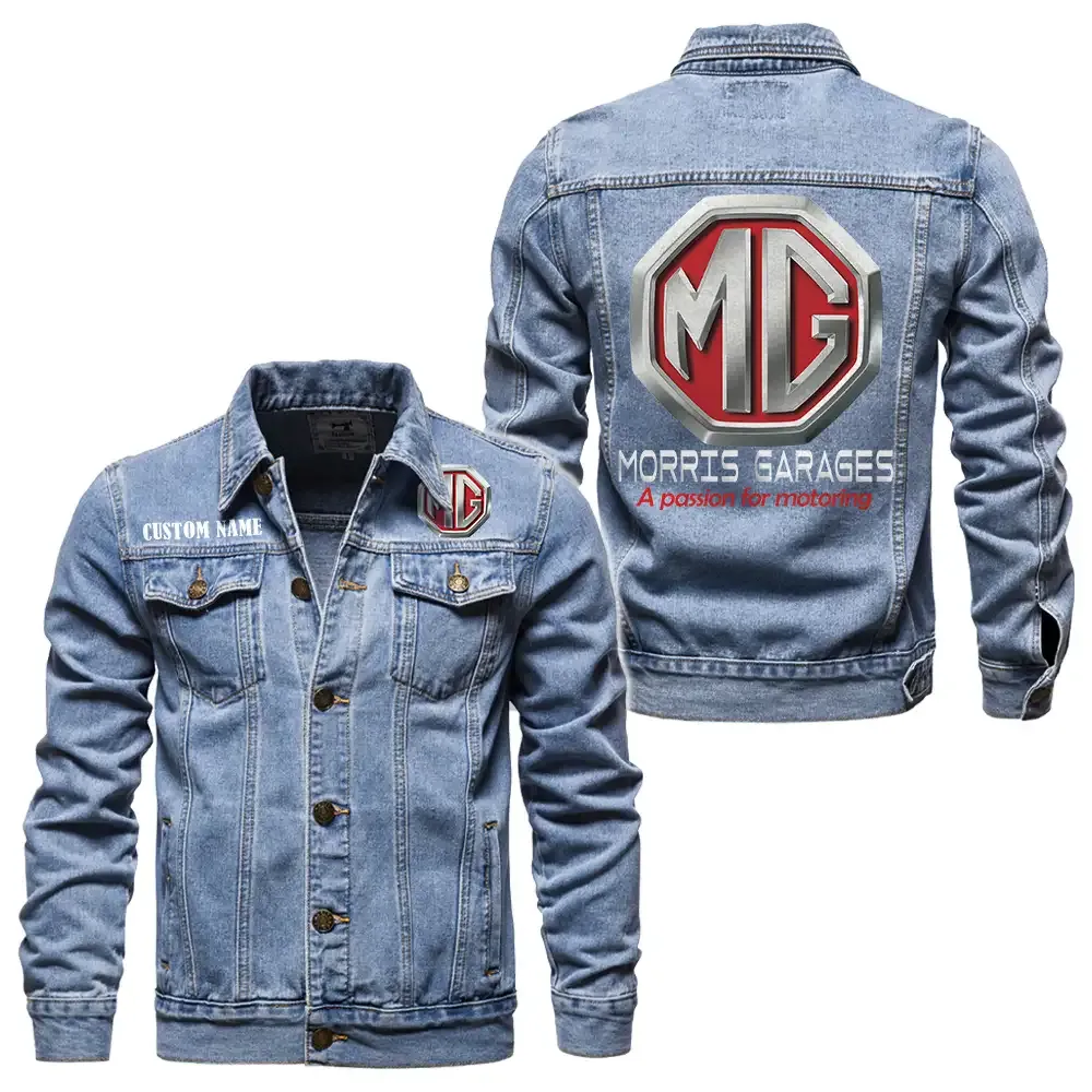 MG Cars Jeansjacke für Auto-Fans – Vintage-Stil mit Wunschname personalisierbar CAR1901132199 - Hellblau