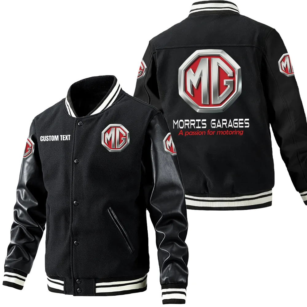 MG Cars Leder-Baseballjacke für Auto-Fans – Ärmel mit All-Over-Print, personalisierbar mit Wunschname CAR1801112152 - Schwarz