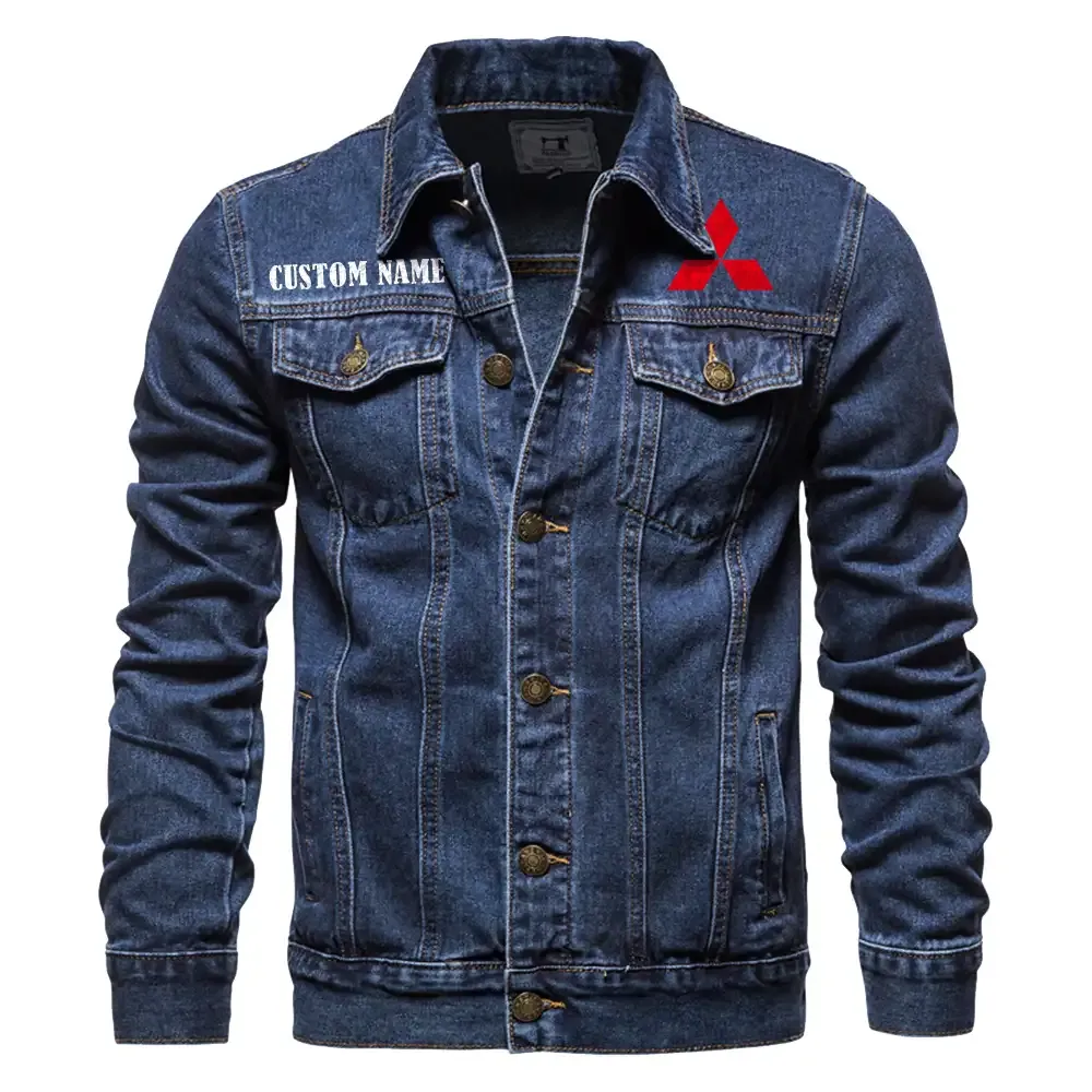 mitsubishi jeansjacke fr auto fans vintage stil mit wunschname personalisierbar car1901132202 dunkelblau rkjcc