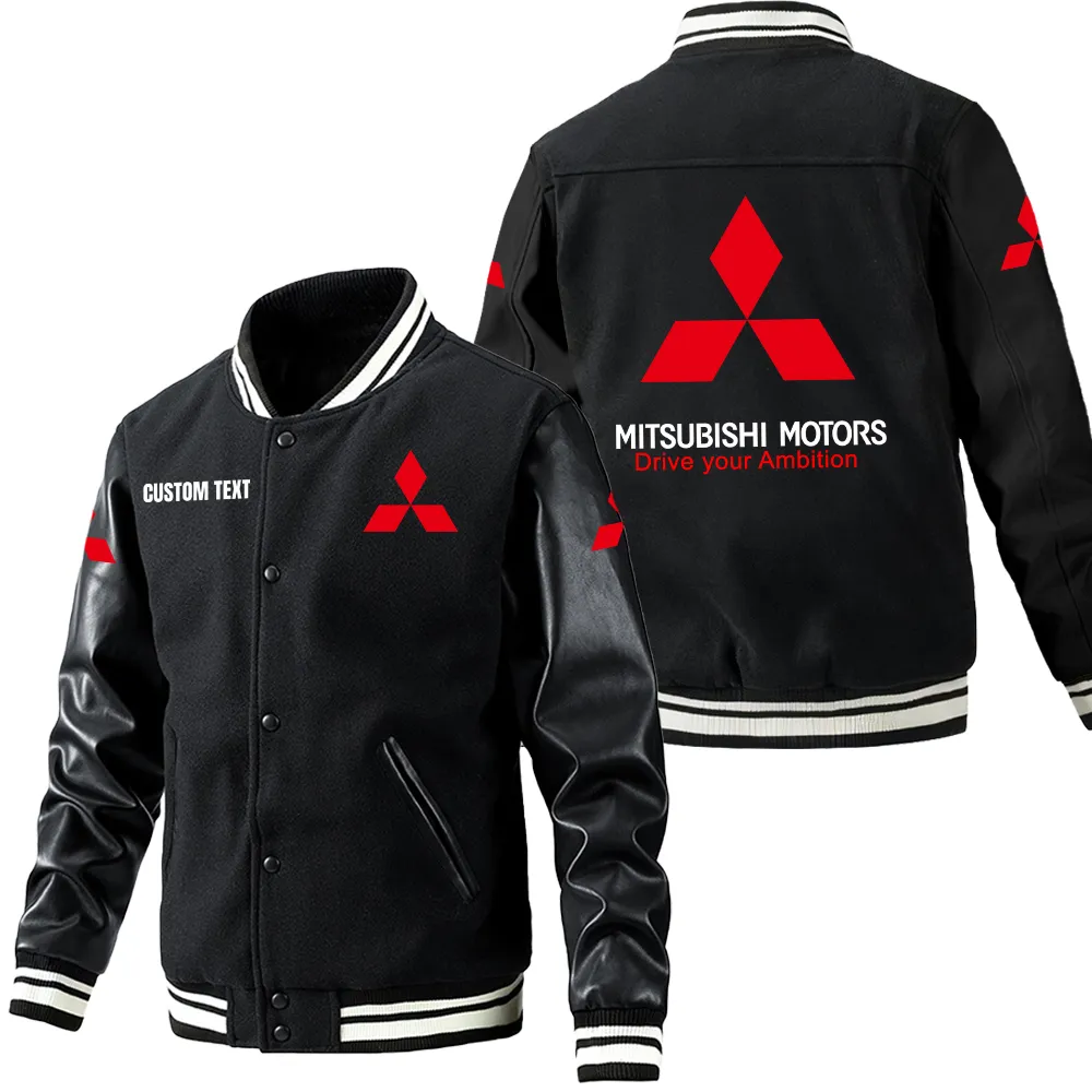 Mitsubishi Leder-Baseballjacke für Auto-Fans – Ärmel mit All-Over-Print, personalisierbar mit Wunschname CAR1801112154 - Schwarz