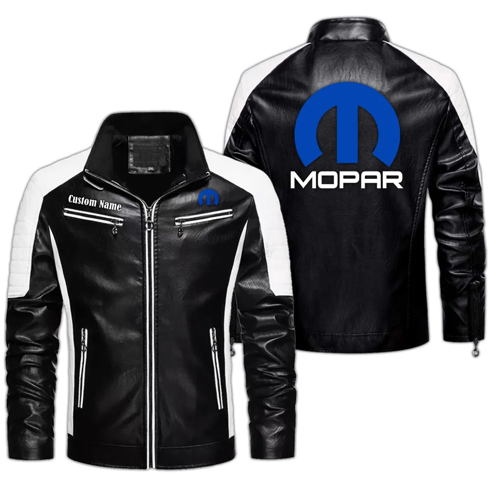 Mopar Custom Herren Lederjacke für Autoliebhaber, Perfektes Geschenk mit Namen  CAR0401022237 - Schwarz