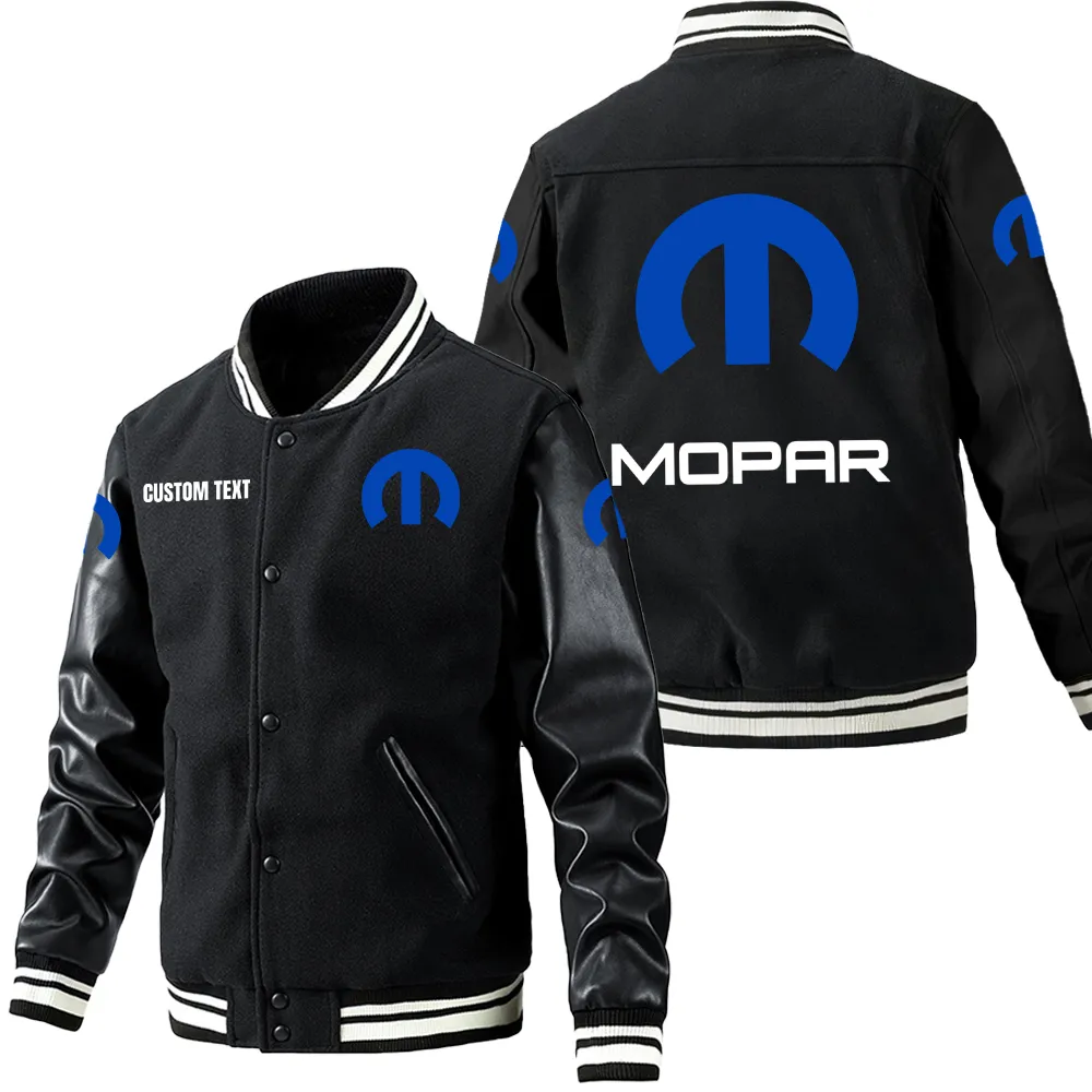 Mopar Leder-Baseballjacke für Auto-Fans – Ärmel mit All-Over-Print, personalisierbar mit Wunschname CAR1801112155 - Schwarz