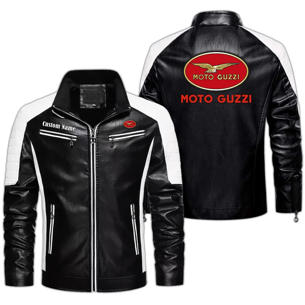 Moto Guzzi Custom Herren Lederjacke für Autoliebhaber, Perfektes Geschenk mit Namen  CAR0401022238 - Schwarz