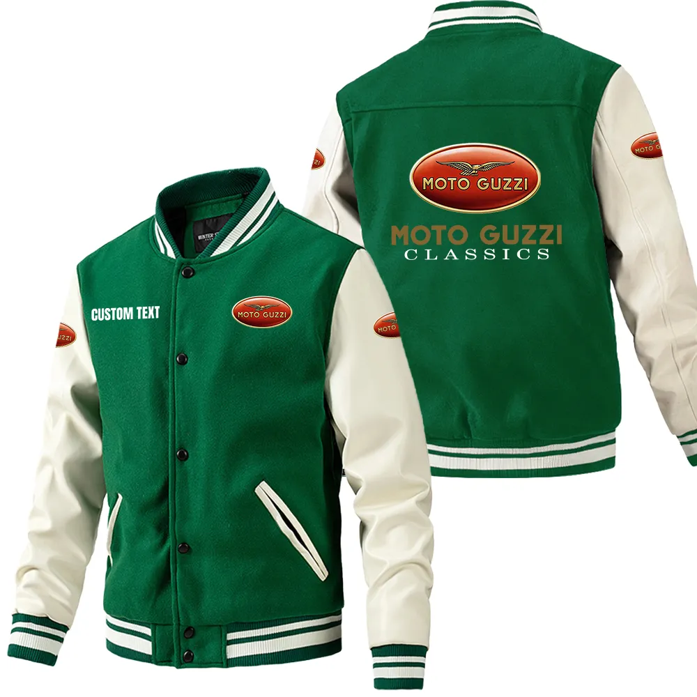 Moto Guzzi Leder-Baseballjacke für Auto-Fans – Ärmel mit All-Over-Print, personalisierbar mit Wunschname CAR1801112156 - Grün
