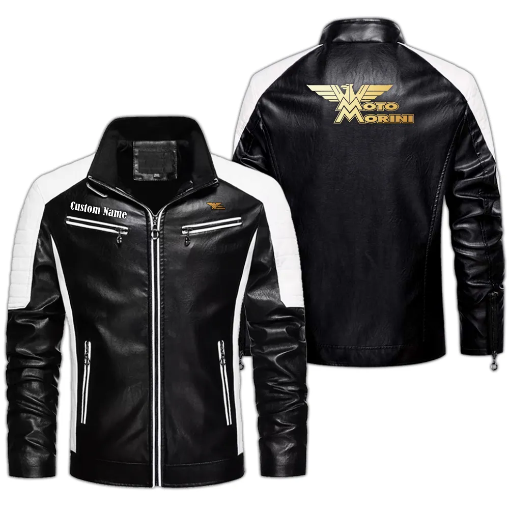Moto Morini Custom Herren Lederjacke für Autoliebhaber, Perfektes Geschenk mit Namen  CAR0401022241 - Schwarz