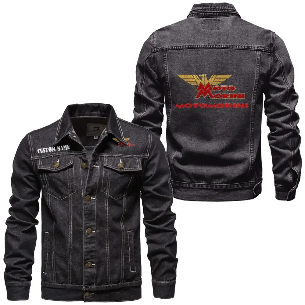 Moto Morini Jeansjacke für Auto-Fans – Vintage-Stil mit Wunschname personalisierbar CAR1901132206 - Schwarz