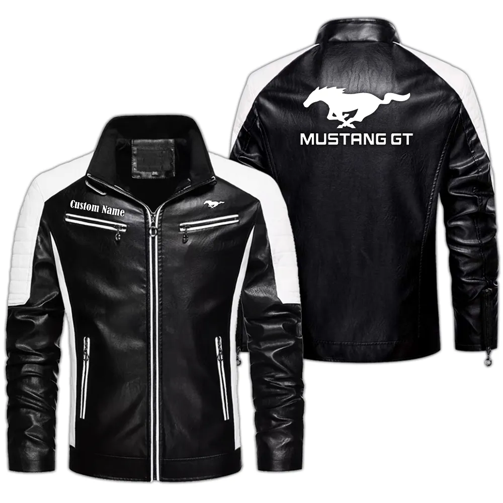 mustang gt Custom Herren Lederjacke für Autoliebhaber, Perfektes Geschenk mit Namen  CAR0401022242 - Schwarz