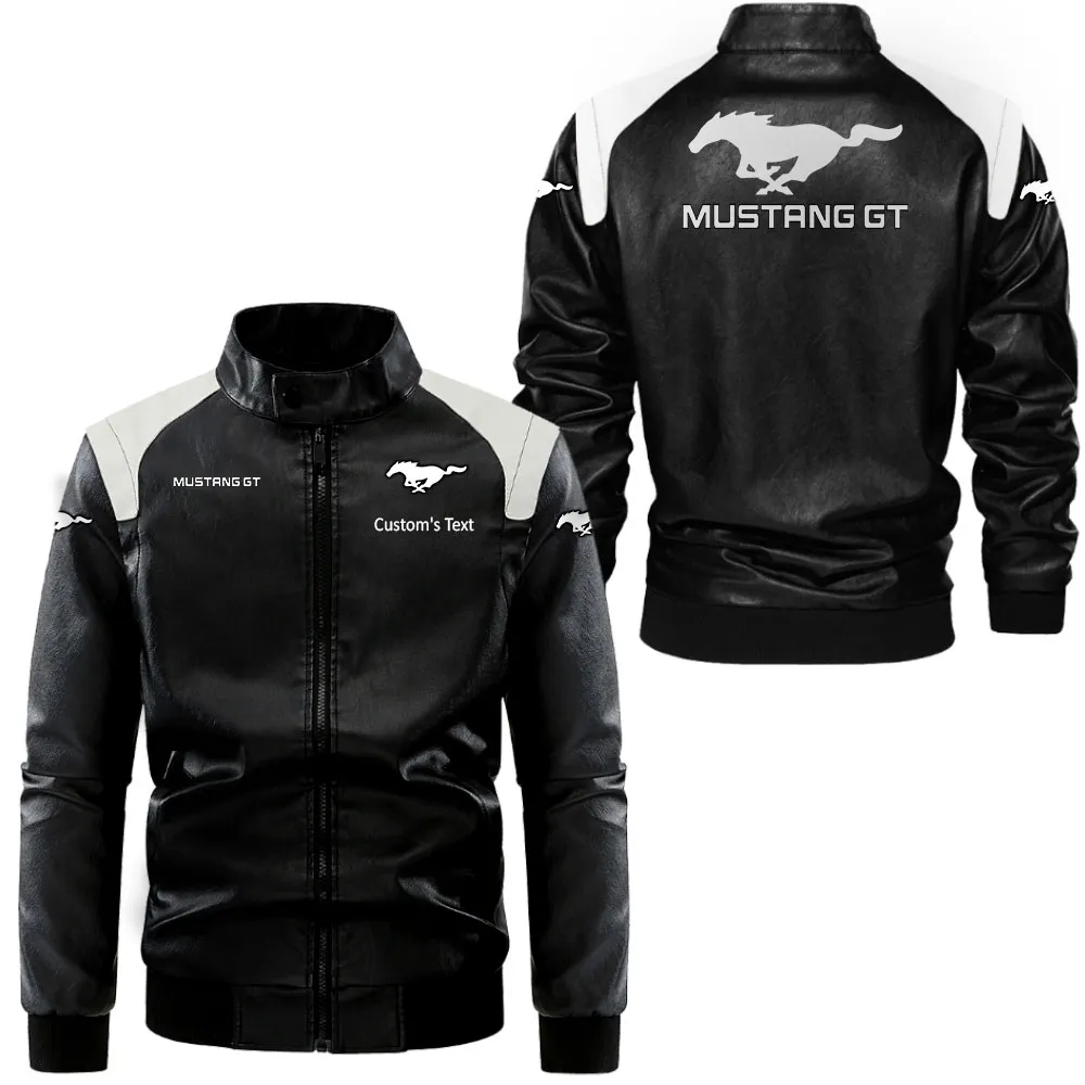 mustang gt Lederjacke in Schwarz-Weiß für Auto-Fans, Allover-Print, personalisierbar mit Wunschname CAR0801062257