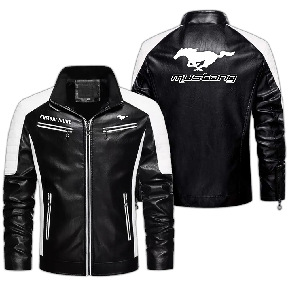 mustang racing Custom Herren Lederjacke für Autoliebhaber, Perfektes Geschenk mit Namen  CAR0401022243 - Schwarz