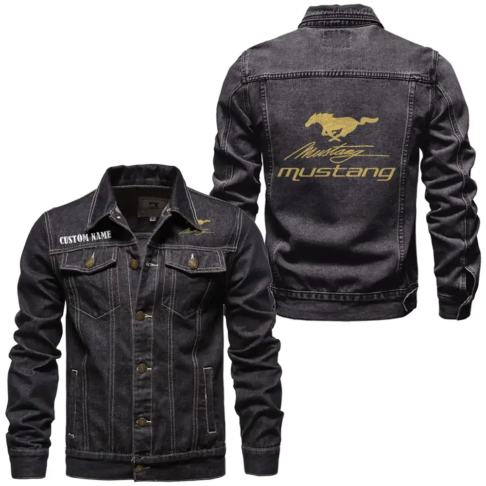 Mustang racing Jeansjacke für Auto-Fans – Vintage-Stil mit Wunschname personalisierbar CAR1901132208 - Schwarz