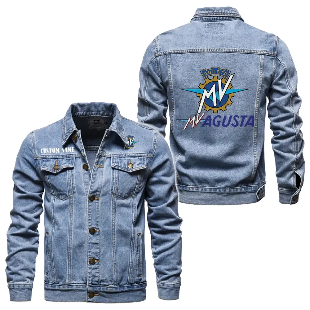 MV Agusta Jeansjacke für Auto-Fans – Vintage-Stil mit Wunschname personalisierbar CAR1901132209 - Hellblau