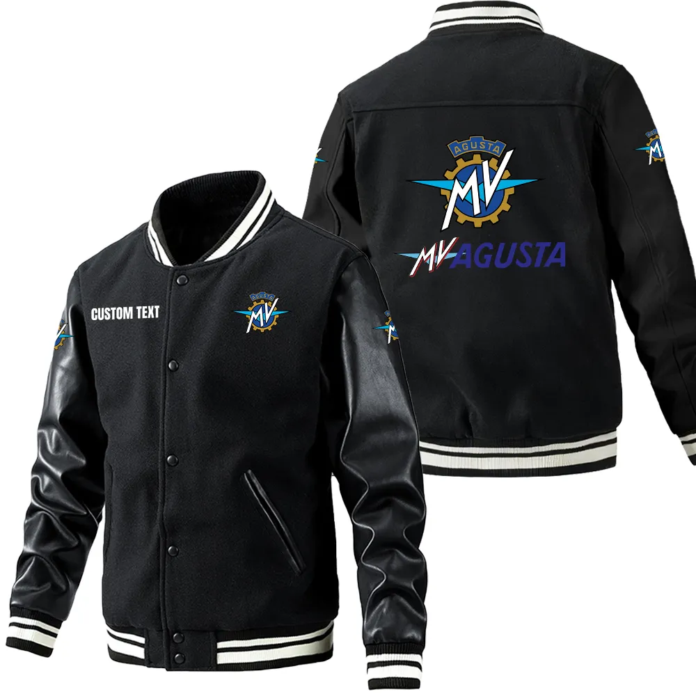 MV Agusta Leder-Baseballjacke für Auto-Fans – Ärmel mit All-Over-Print, personalisierbar mit Wunschname CAR1801112160 - Schwarz