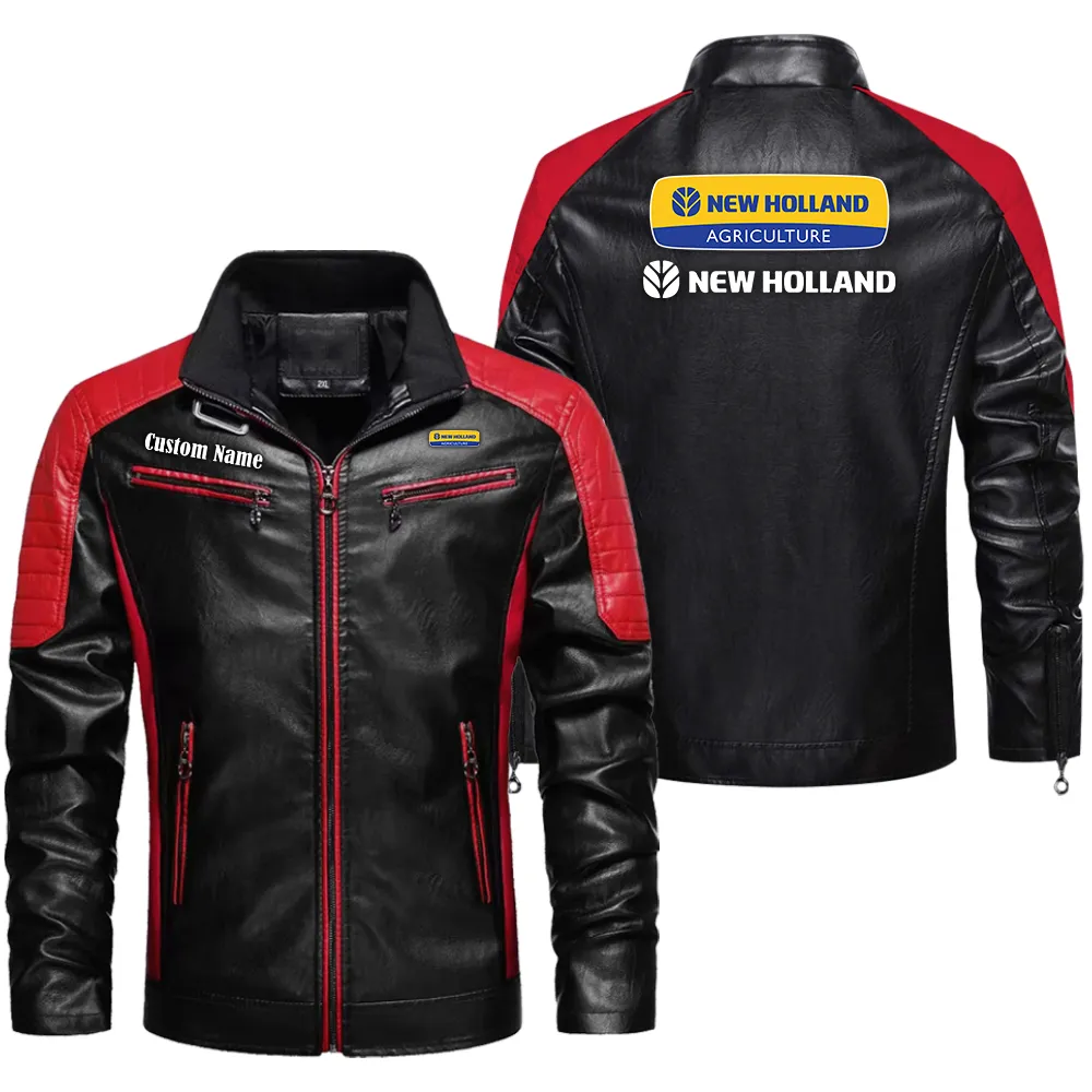 New Holland Agriculture Custom Herren Lederjacke für Autoliebhaber, Perfektes Geschenk mit Namen  CAR0401022246 - Rot