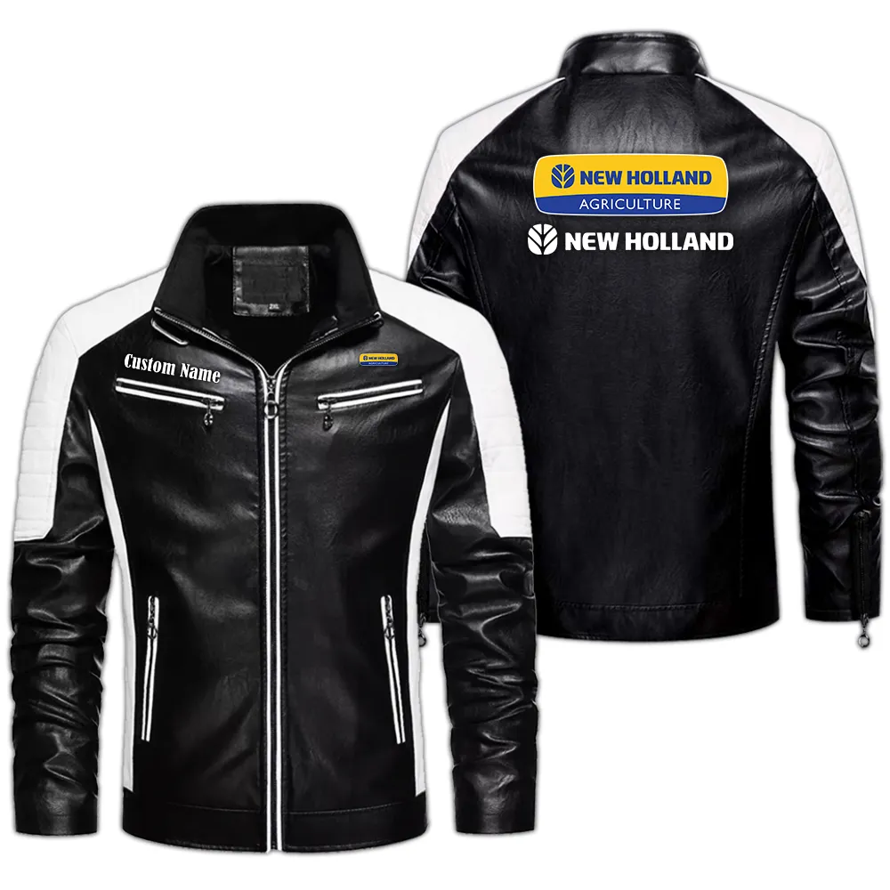 New Holland Agriculture Custom Herren Lederjacke für Autoliebhaber, Perfektes Geschenk mit Namen  CAR0401022246 - Schwarz