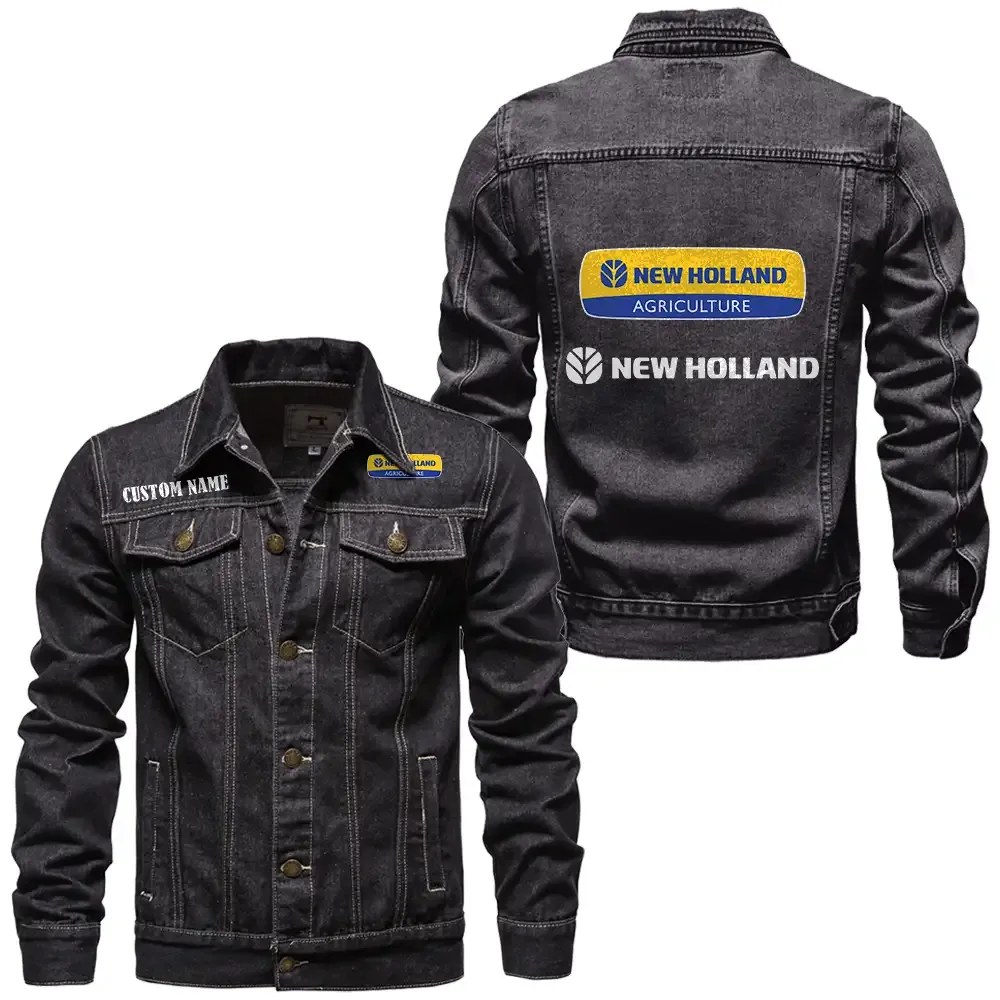 New Holland Agriculture Jeansjacke für Auto-Fans – Vintage-Stil mit Wunschname personalisierbar CAR1901132210 - Schwarz