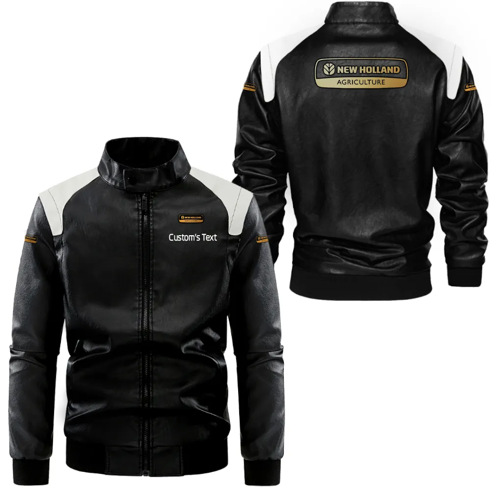 New Holland Agriculture Lederjacke in Schwarz-Weiß für Auto-Fans, Allover-Print, personalisierbar mit Wunschname CAR0801062261