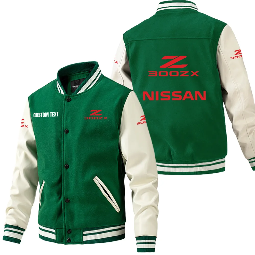 Nissan 300zx Leder-Baseballjacke für Auto-Fans – Ärmel mit All-Over-Print, personalisierbar mit Wunschname CAR1801112163 - Grün