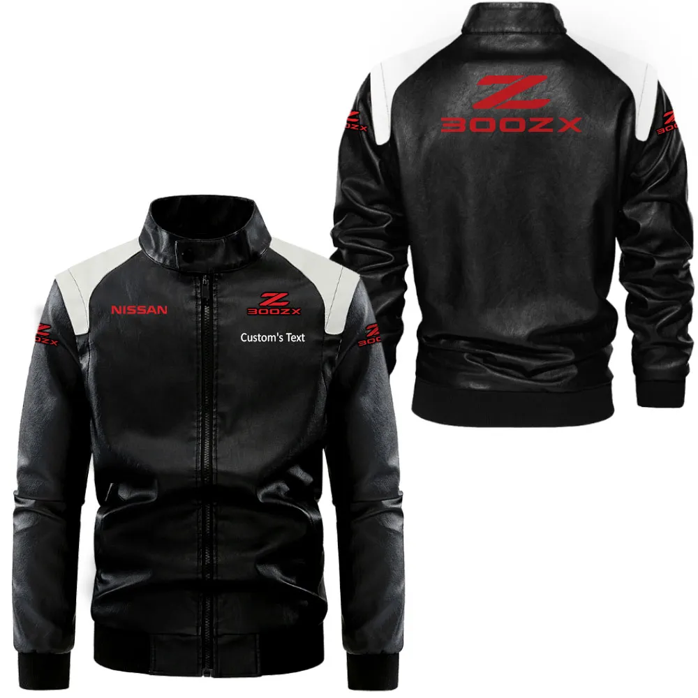 nissan 300zx Lederjacke in Schwarz-Weiß für Auto-Fans, Allover-Print, personalisierbar mit Wunschname CAR0801062264