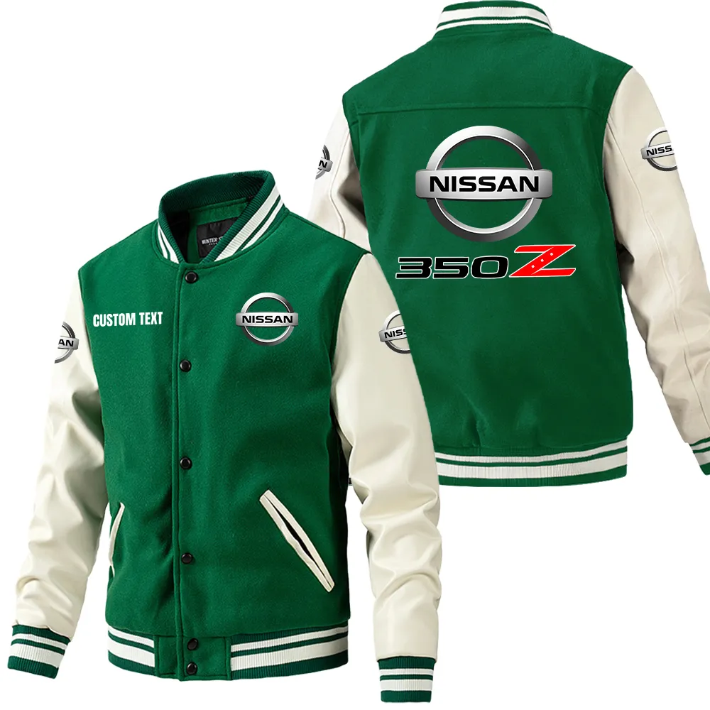 Nissan 350z Leder-Baseballjacke für Auto-Fans – Ärmel mit All-Over-Print, personalisierbar mit Wunschname CAR1801112164 - Grün