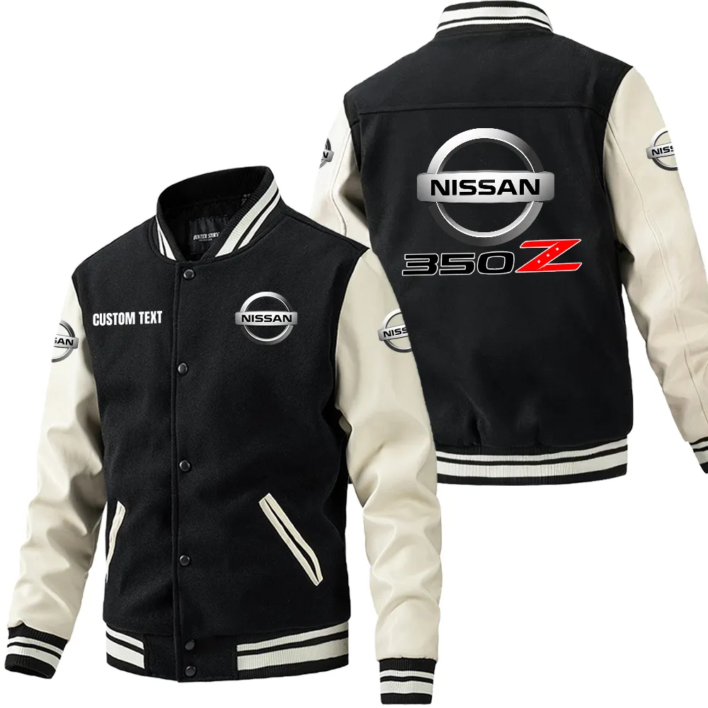 nissan 350z leder baseballjacke fr auto fans rmel mit all over print personalisierbar mit wunschname car1801112164 schwarz wei tcgtd