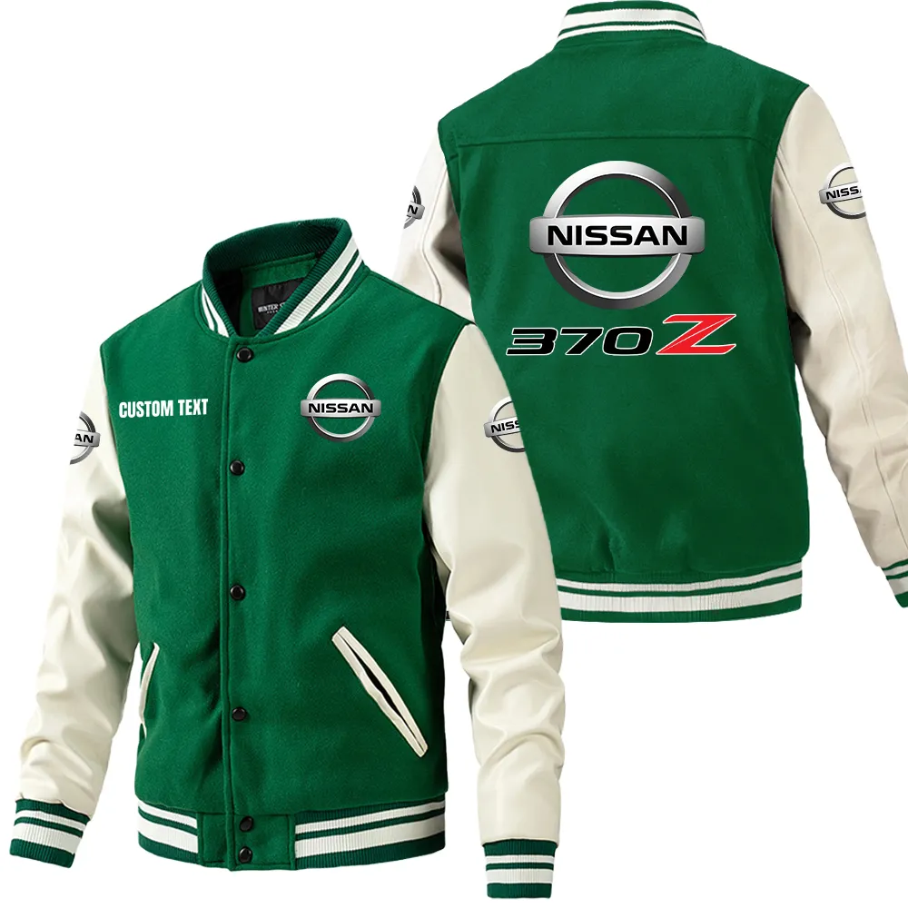 Nissan 370z Leder-Baseballjacke für Auto-Fans – Ärmel mit All-Over-Print, personalisierbar mit Wunschname CAR1801112165 - Grün