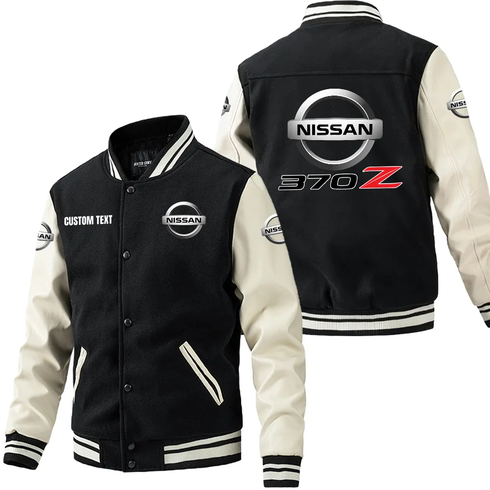 nissan 370z leder baseballjacke fr auto fans rmel mit all over print personalisierbar mit wunschname car1801112165 schwarz wei