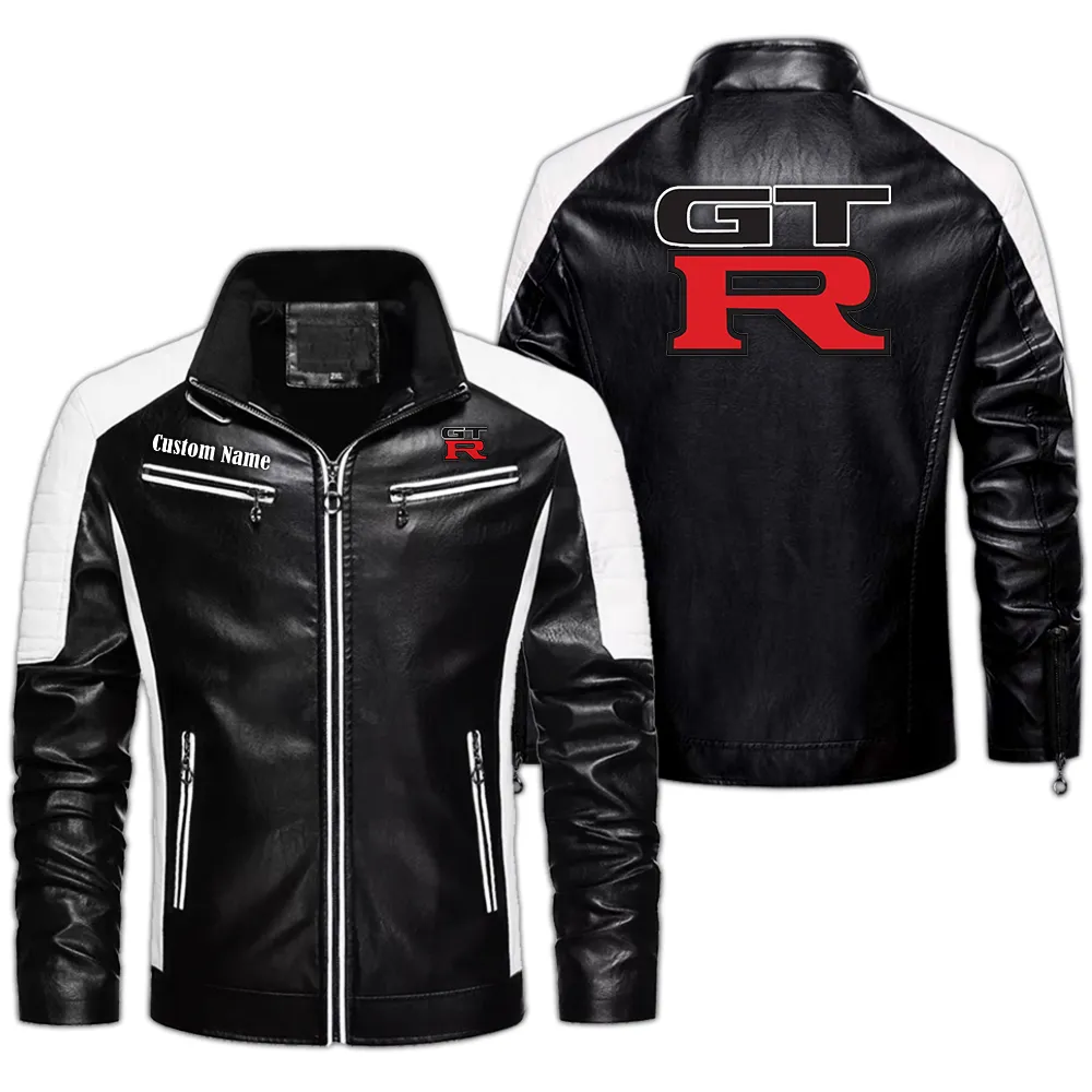 nissan gtr Custom Herren Lederjacke für Autoliebhaber, Perfektes Geschenk mit Namen  CAR0401022254 - Schwarz