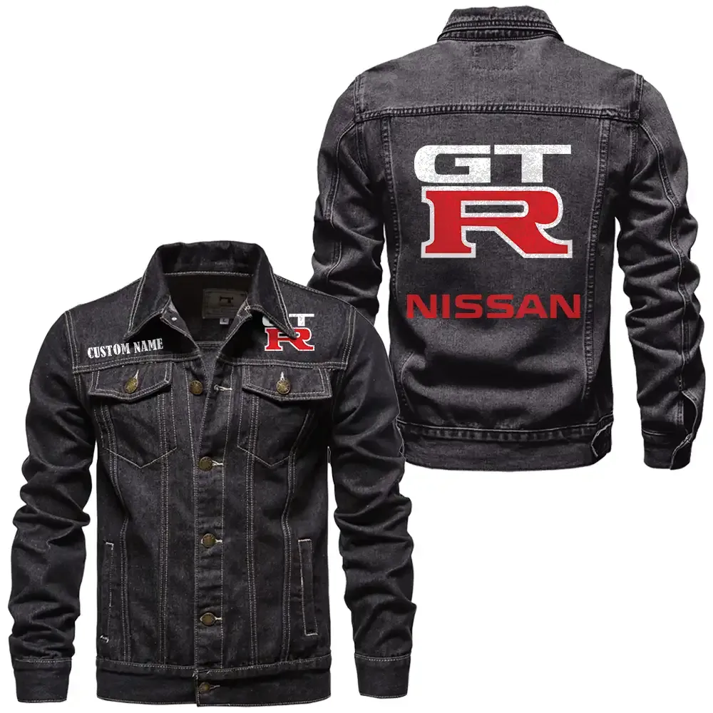 nissan gtr jeansjacke fr auto fans vintage stil mit wunschname personalisierbar car1901132217 schwarz is2mb