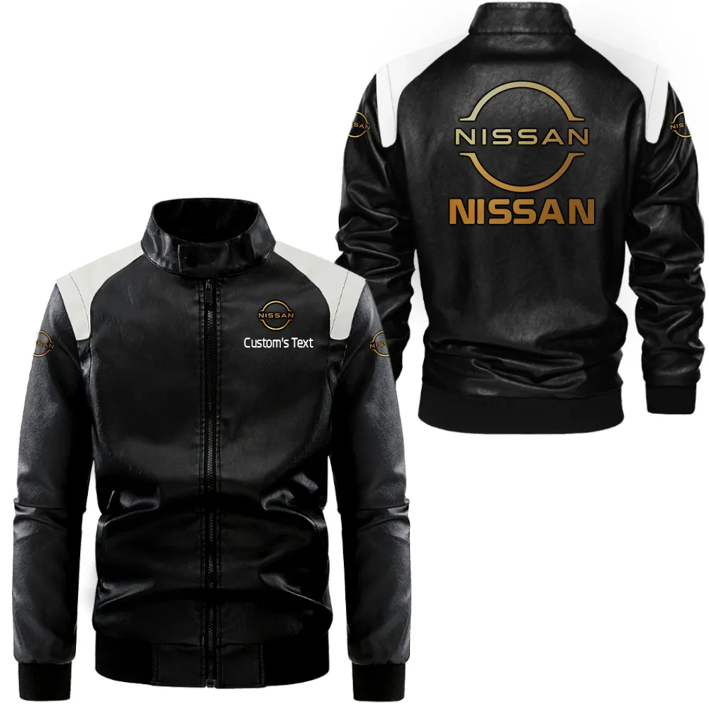 nissan lederjacke in schwarz wei fr auto fans allover print personalisierbar mit wunschname car0801062267 zasfl