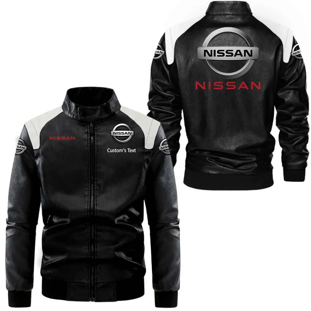 nissan lederjacke in schwarz wei fr auto fans allover print personalisierbar mit wunschname car0801062272