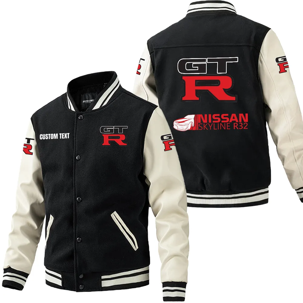 nissan r32 leder baseballjacke fr auto fans rmel mit all over print personalisierbar mit wunschname car1801112169 schwarz wei lbypk