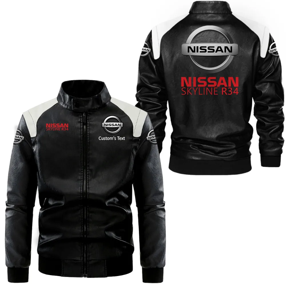 nissan r34 lederjacke in schwarz wei fr auto fans allover print personalisierbar mit wunschname car0801062270 se9gw