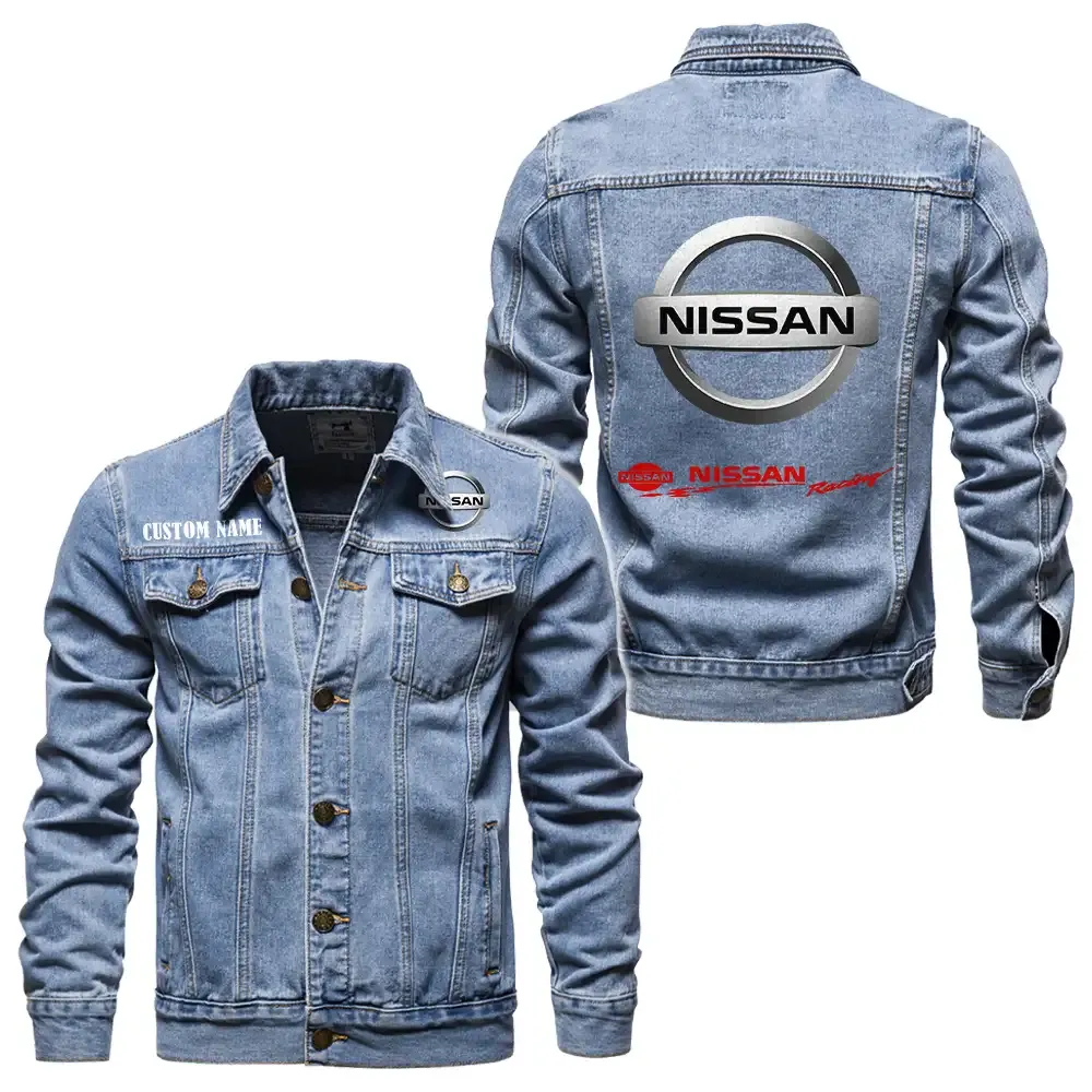 Nissan racing Jeansjacke für Auto-Fans – Vintage-Stil mit Wunschname personalisierbar CAR1901132221 - Hellblau