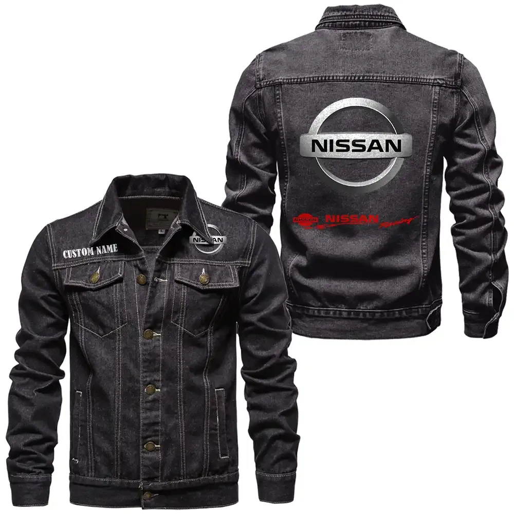 Nissan racing Jeansjacke für Auto-Fans – Vintage-Stil mit Wunschname personalisierbar CAR1901132221 - Schwarz