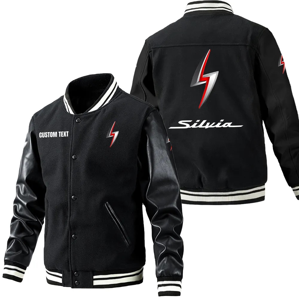 Nissan s14 Leder-Baseballjacke für Auto-Fans – Ärmel mit All-Over-Print, personalisierbar mit Wunschname CAR1801112172 - Schwarz